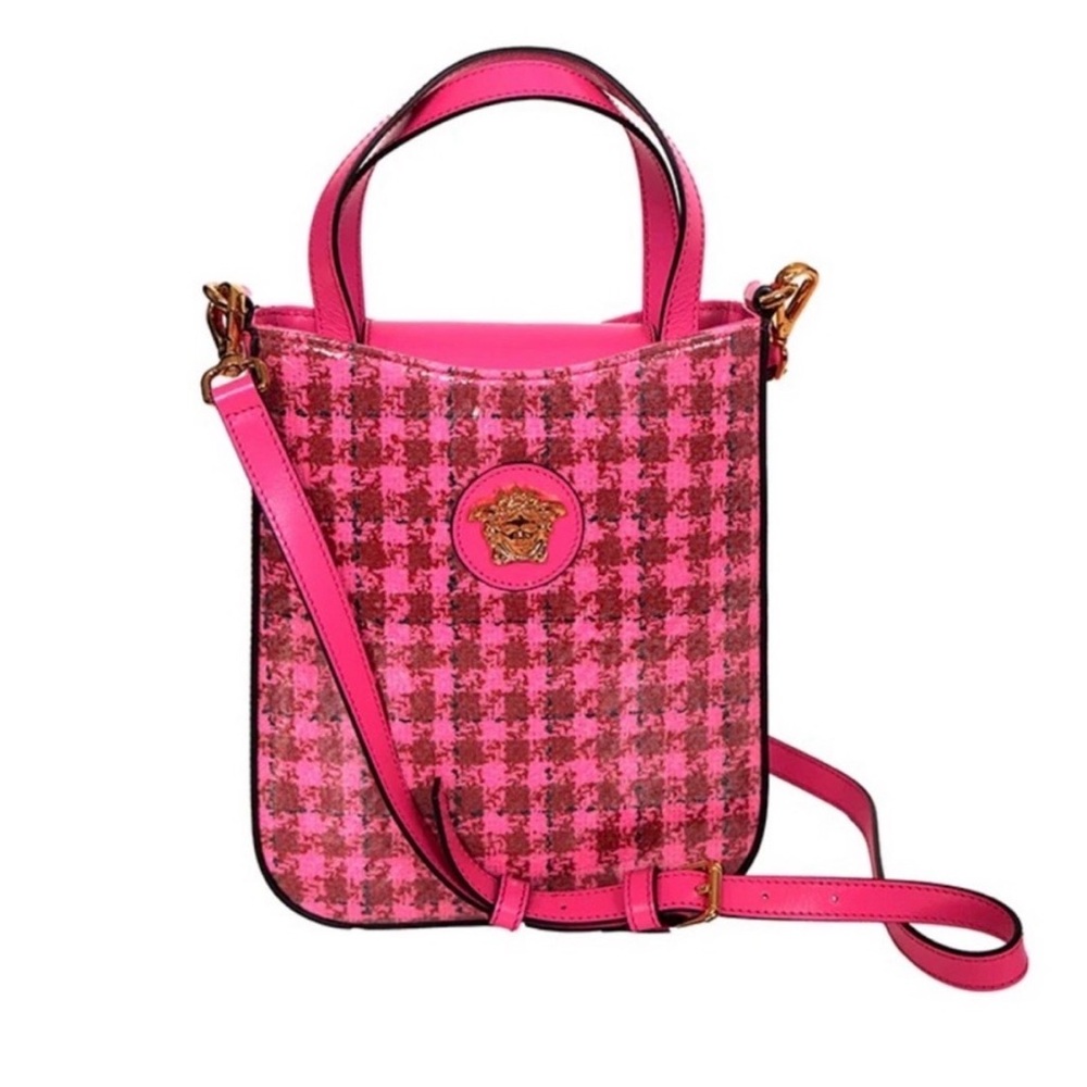 Versace Medusa Pink Houndstooth Leather & Vinyl Crossbody NWT Bag! Rare find!